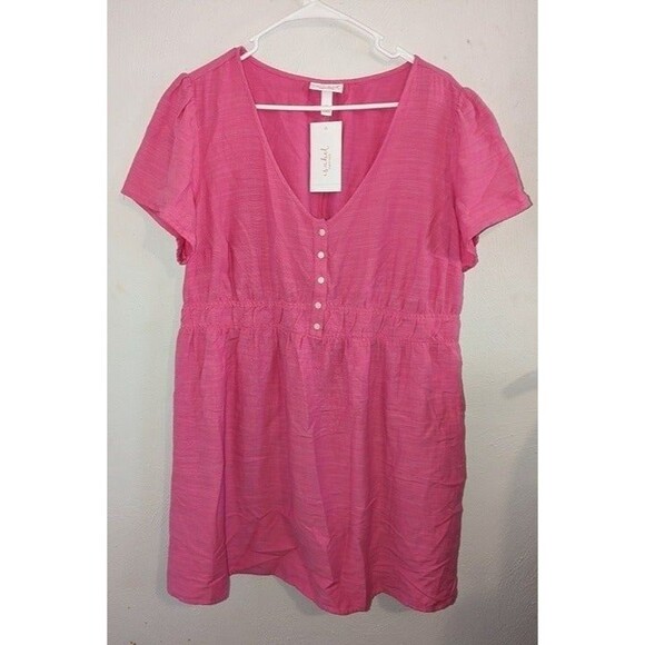 Women's Isabel Maternity Short Sleeve Woven Mini Maternity Dress Pink - Picture 3 of 7